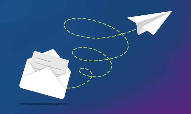 Illustration of a paper airplane and mail